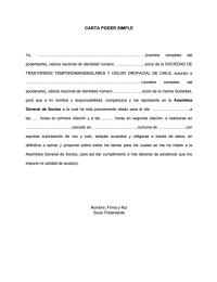 Poder simple para representación en asambleas